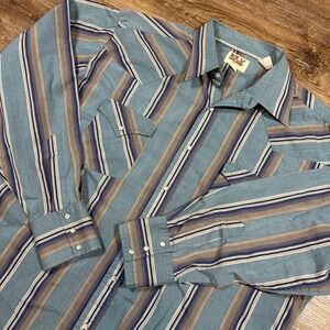 Ely Cattleman Shirt Mens XLT Long Sleeve Striped Western Pearl Snap Shirt‎ Blue